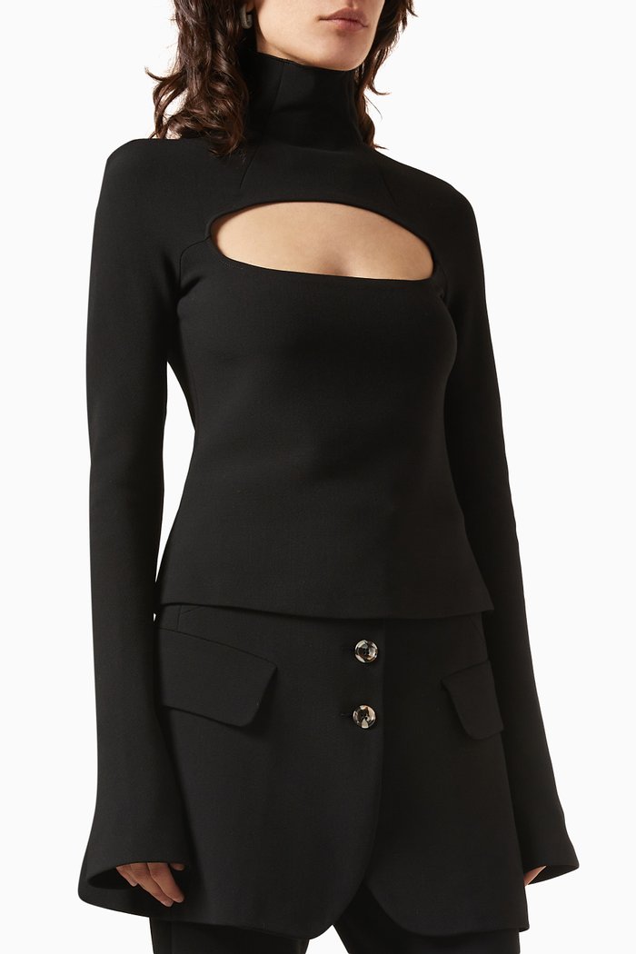 

Cut-out Turtleneck Top in Viscose Blend, Black