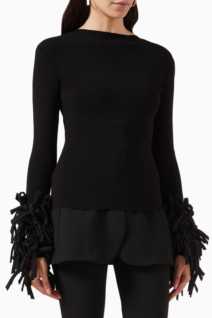 

Decorative Cuffs Top in Knit, Black