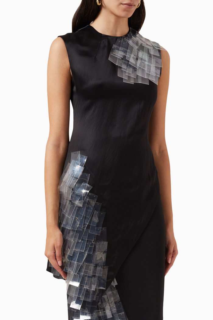 

Asymmetrical Embellished Top in Satin, Black