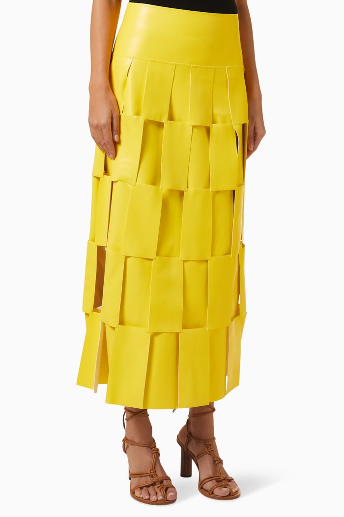 

Layered Midi Skirt in Faux Leather, Yellow