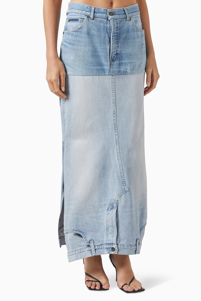 

Patchwork Back-to-Front Skirt in Upcycled Denim, Blue