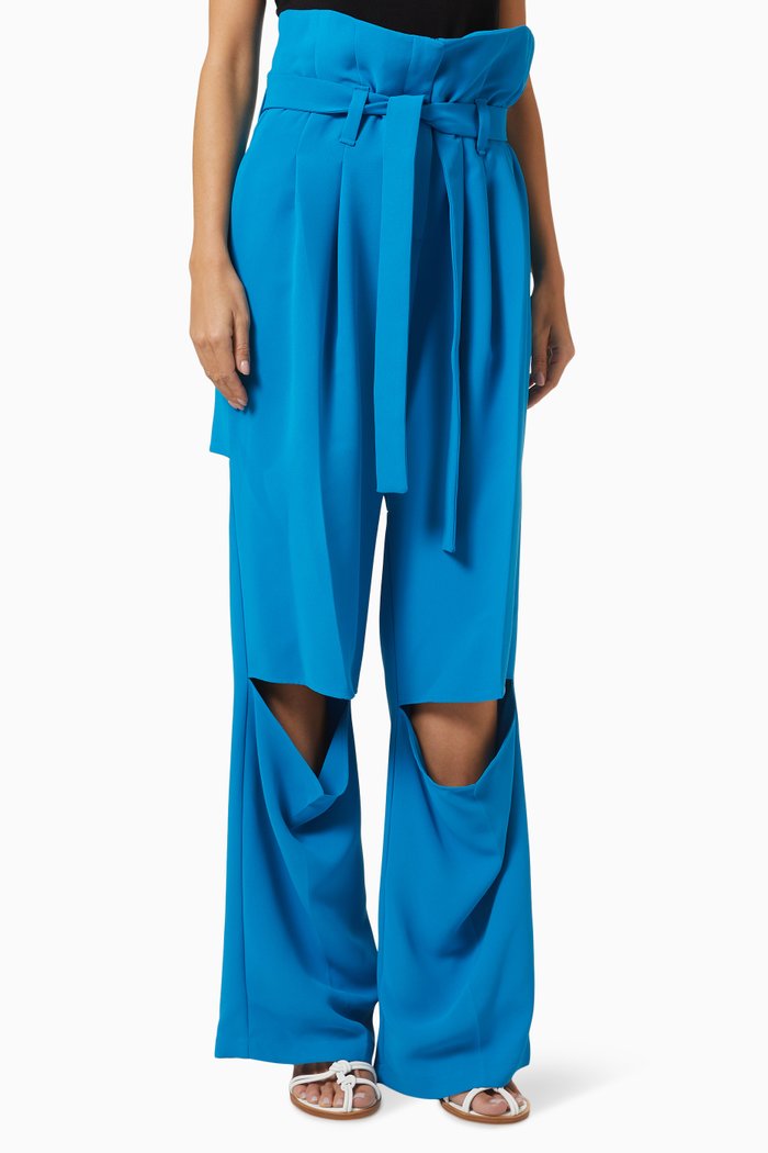 

Oversized Slit Pants in Jersey, Blue