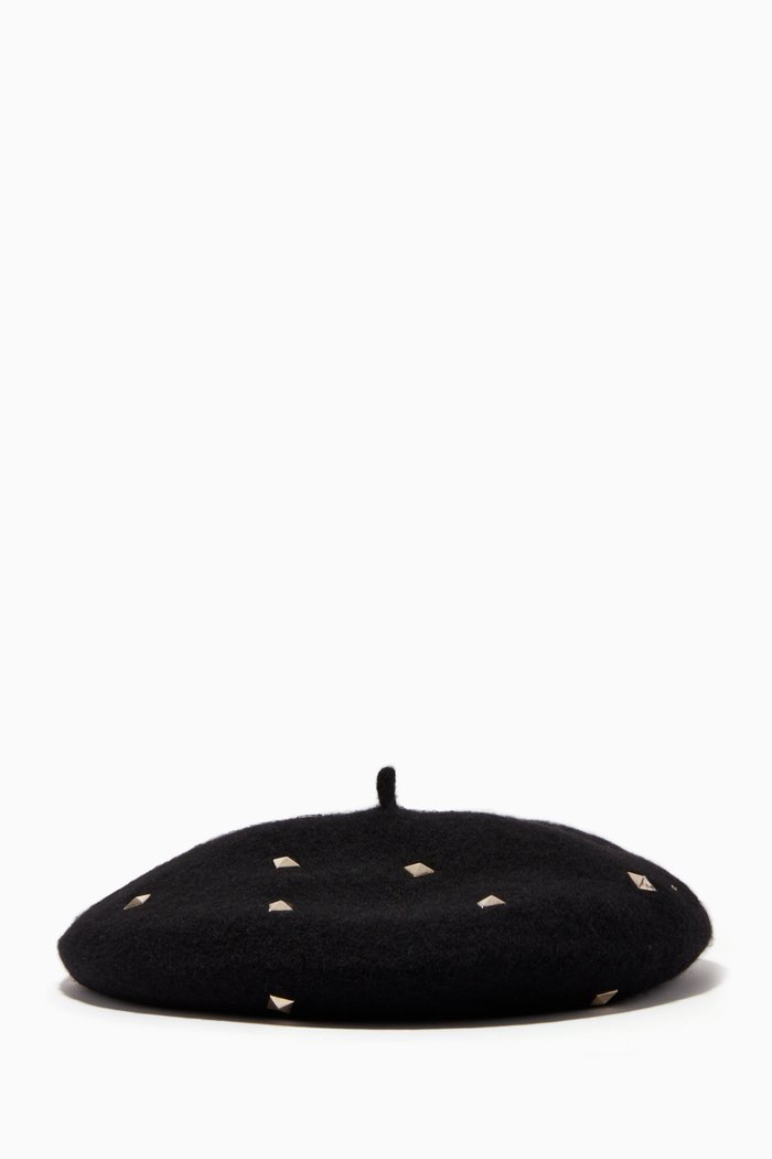 Durante Studded Beret in Wool, Black