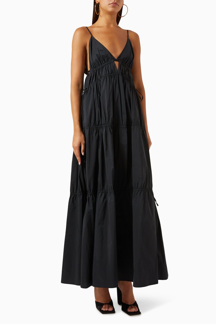

April Tiered Maxi Dress in Cotton, Black
