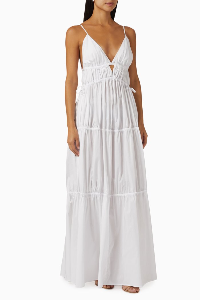 

April Tiered Maxi Dress in Cotton, White