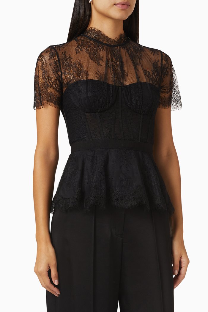 

Kehlani Peplum Top in Lace, Black