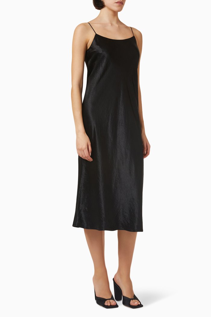 

Midi Slip Dress in Satin, Black