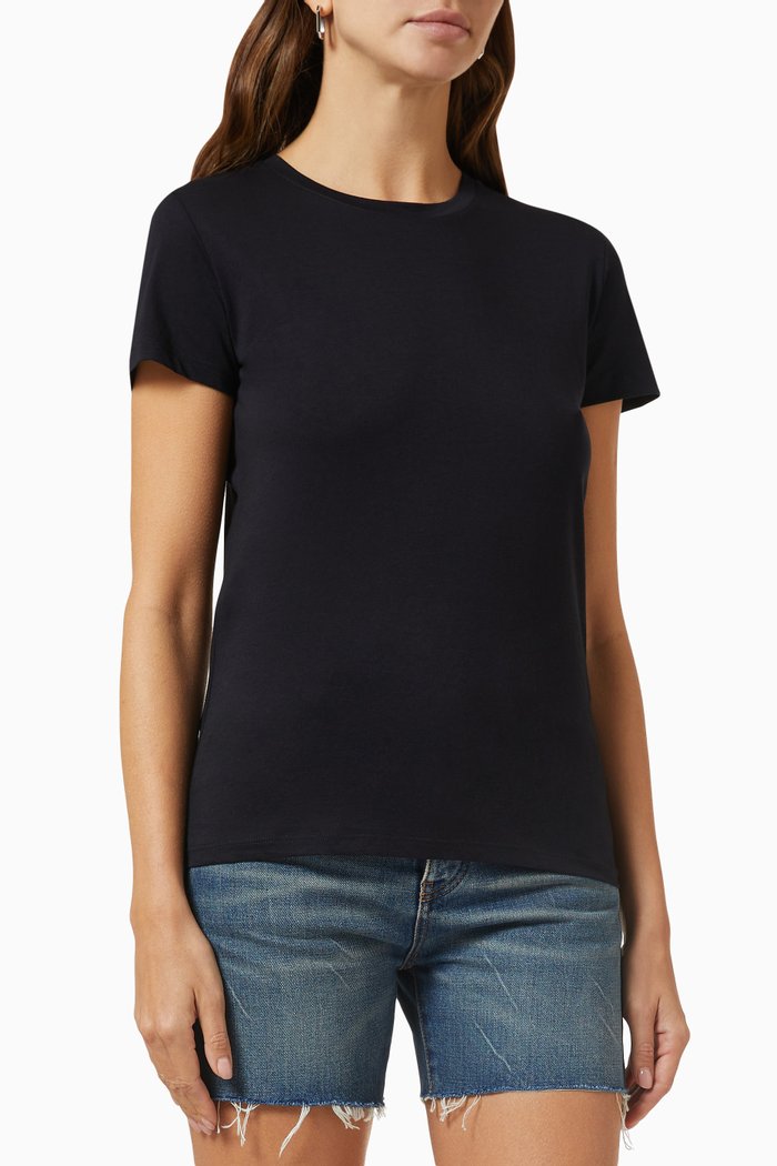 

Wide-sleeve Crop T-shirt in Pima Cotton, Black