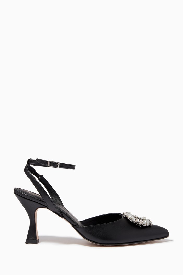 

Cinderella 85 Crystal Slingback Pumps in Leather, Black