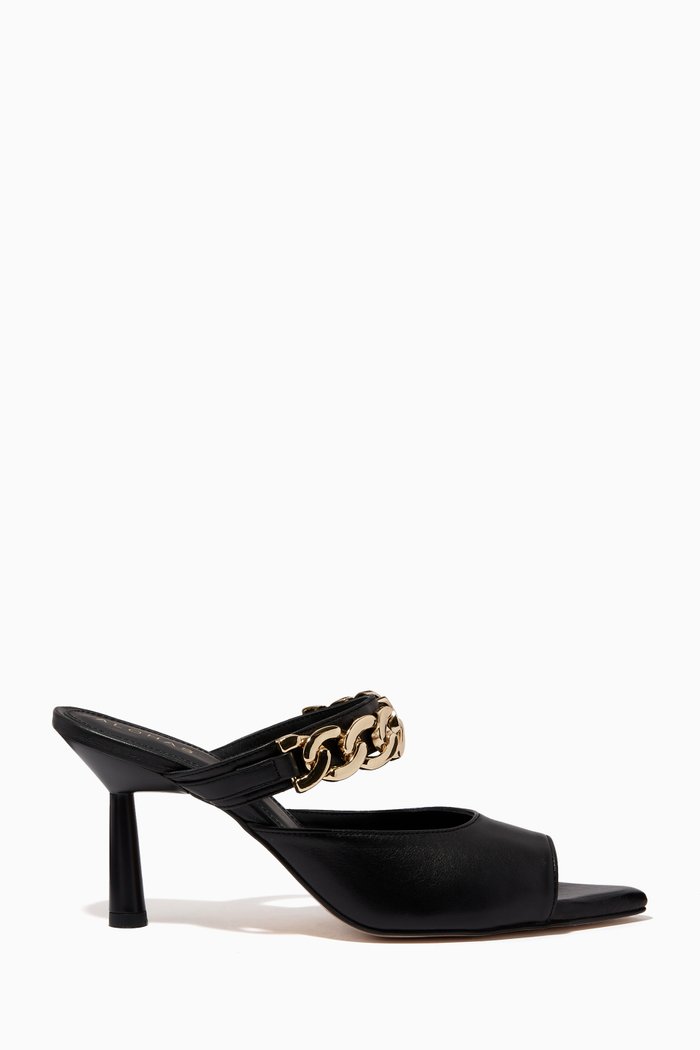 

Sandals with Gold Chain in Leather, Black