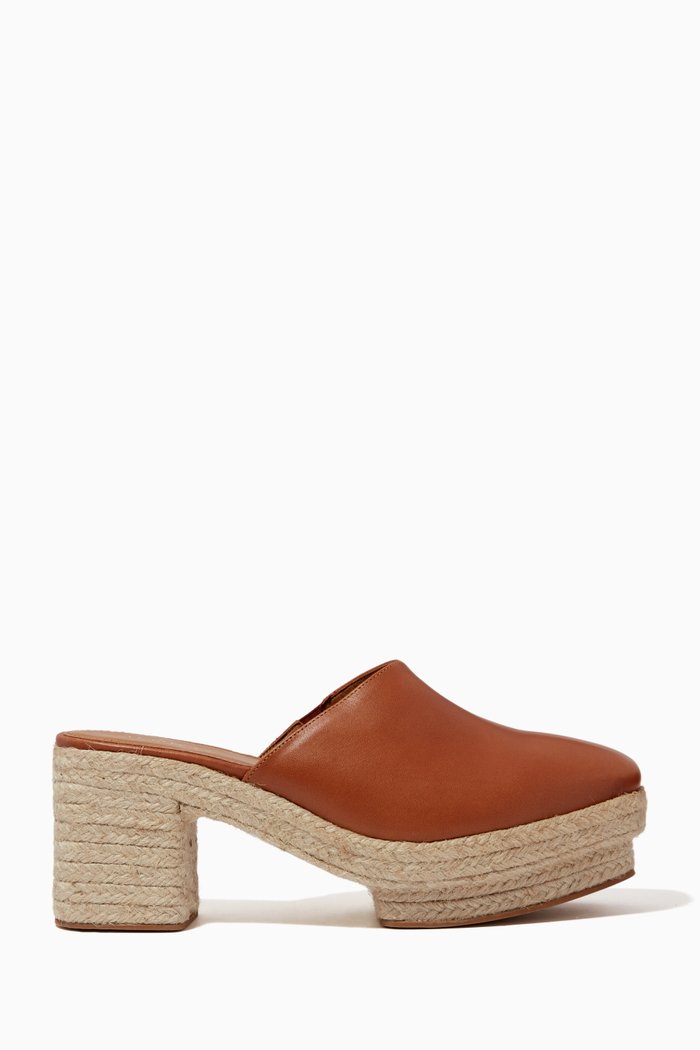 

Heel Espadrilles in Leather, Brown