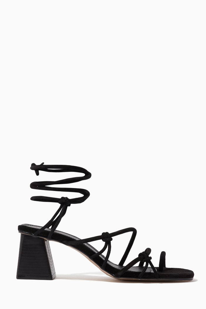 

Goldie Wrap-around Heel Sandals in Suede, Black