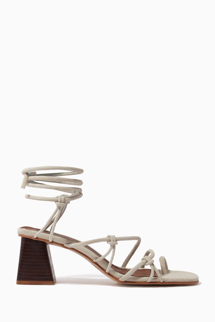 

Goldie Wrap-around Heel Sandals in Suede, Neutral