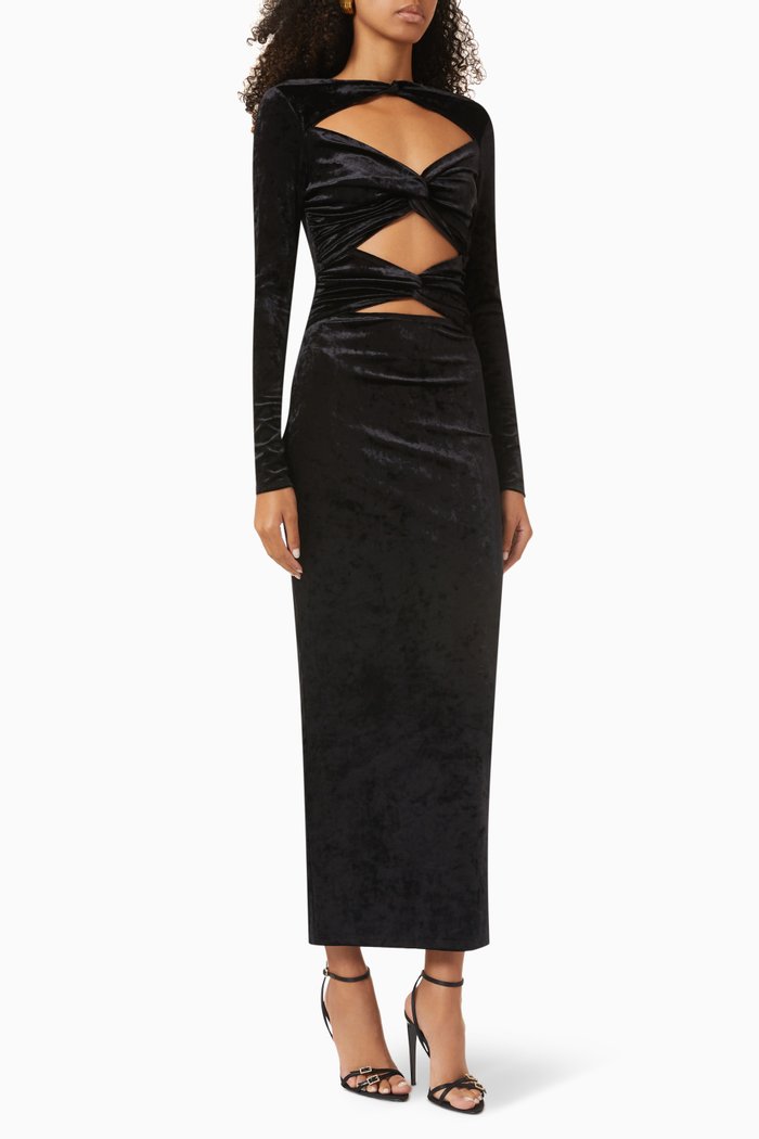 

Normella Maxi Dress in Crushed Velvet, Black