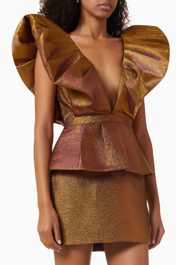 Calin Mini Peplum Dress, Gold