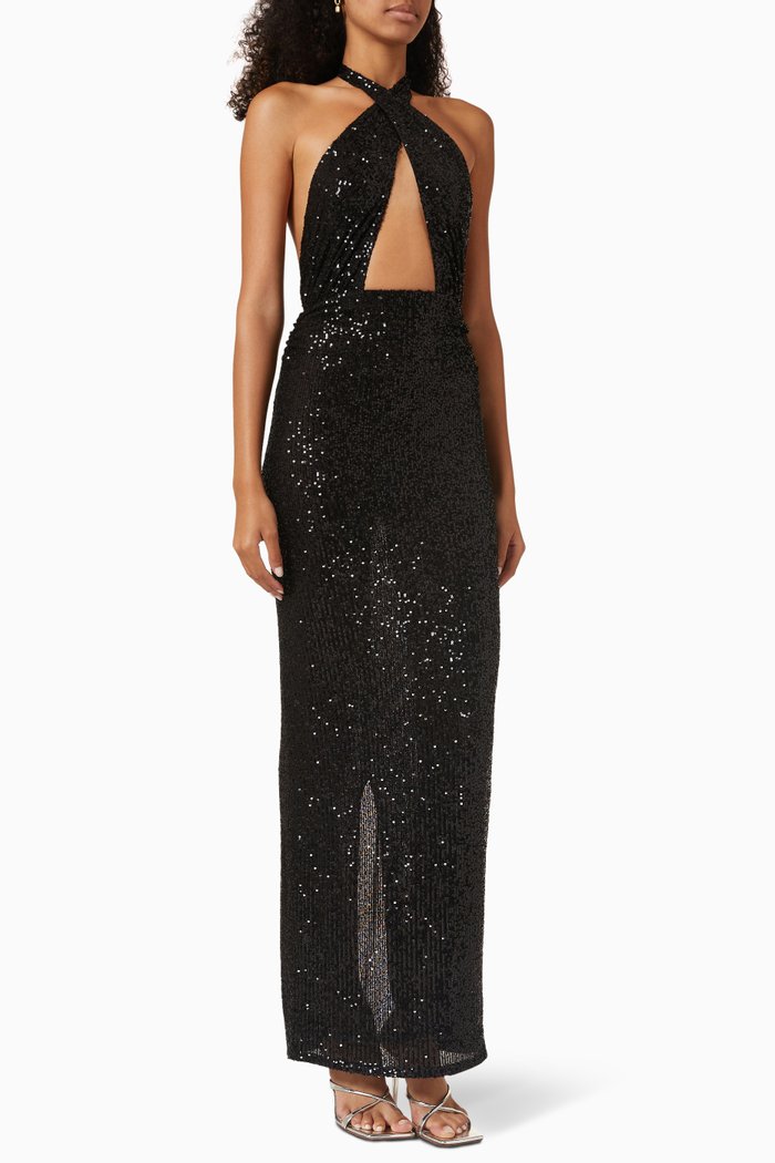 

Zack Halterneck Dress in Sequin, Black