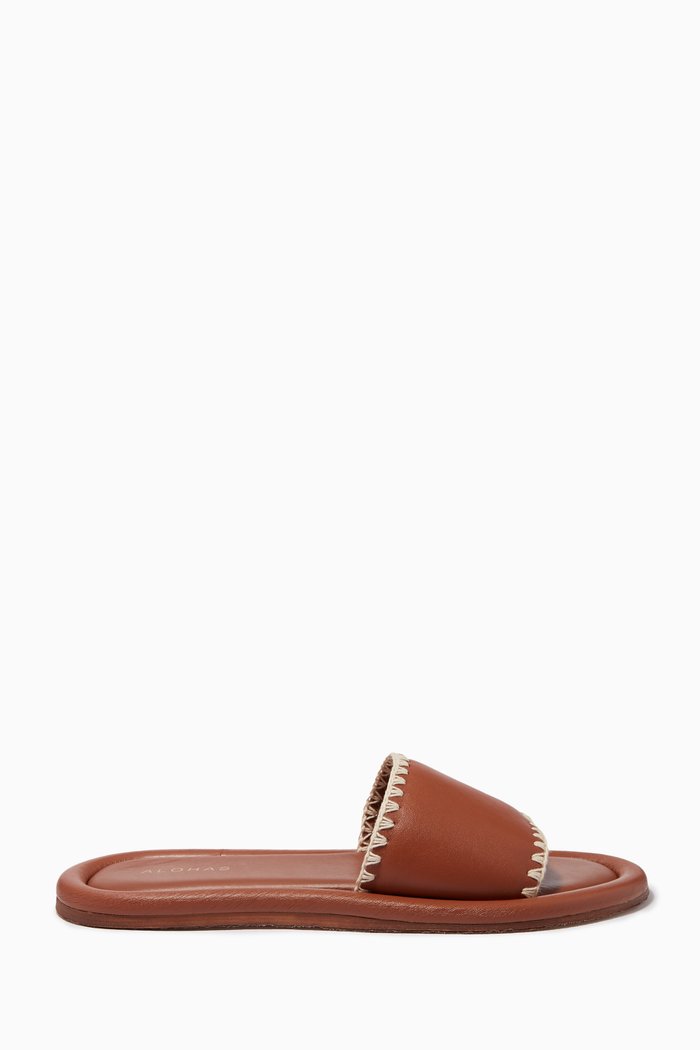 

Malibu Crochet Slide Sandals in Leather, Brown