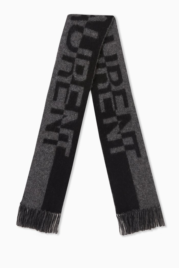 

Signature SAINT LAURENT Scarf in Wool Knit, Grey