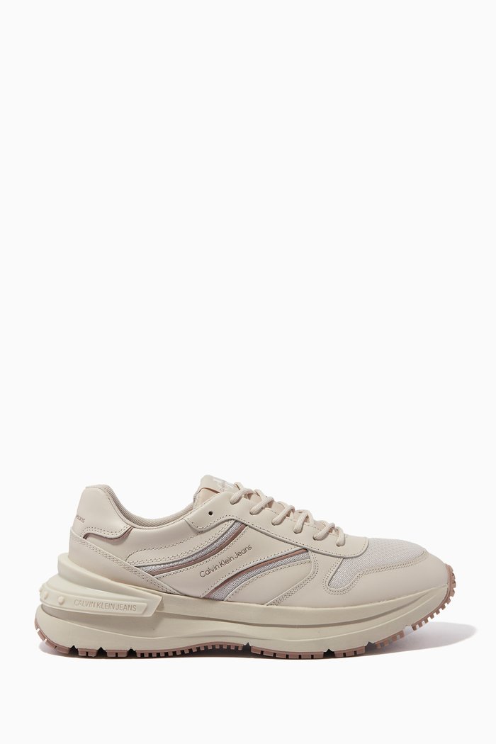 

Chunky Runner Ribbon Sneakers in Leather, Neutral