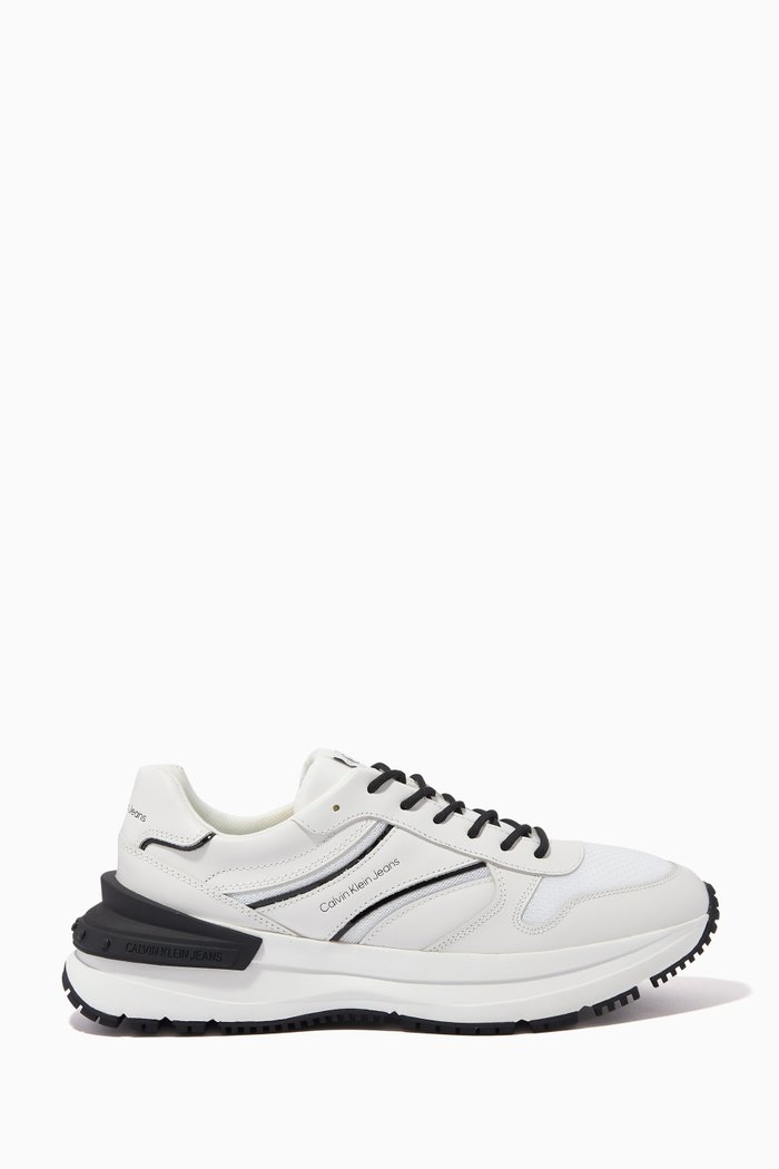 

Chunky Runner Ribbon Sneakers in Leather, White