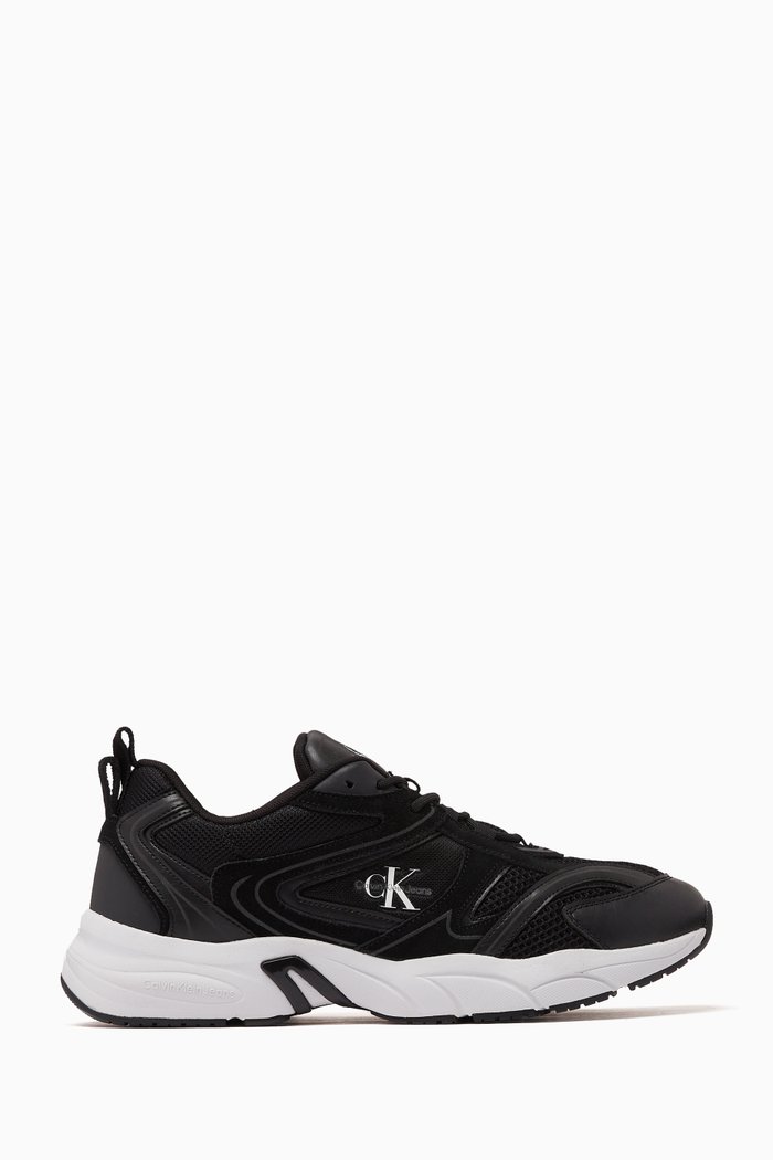 

Retro Tennis Sneakers in Suede & Mesh, Black