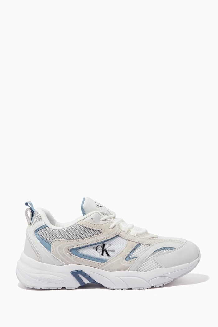 Retro Tennis Sneakers in Suede & Mesh, White