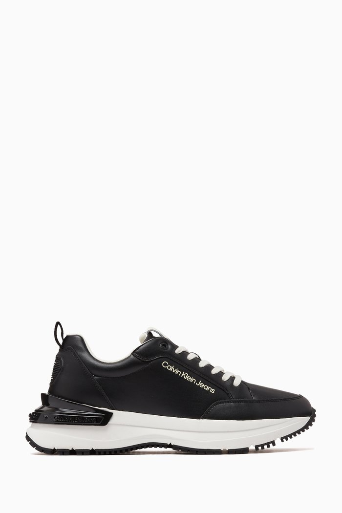 

Chunky Runner Sneakers in Recycled Leather, Black