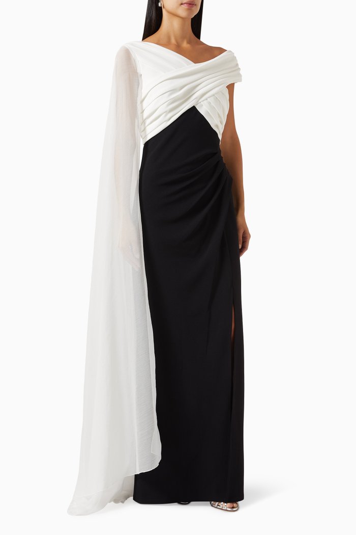 

Kulman Cape-sleeve Gown in Crepe, Black