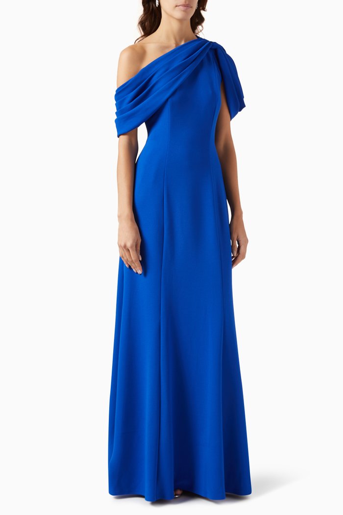 

Copley One-shoulder Draped Gown in Crepe, Blue