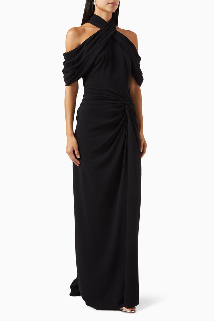 

Pruitt Draped Cold-shoulder Gown in Crepe, Black
