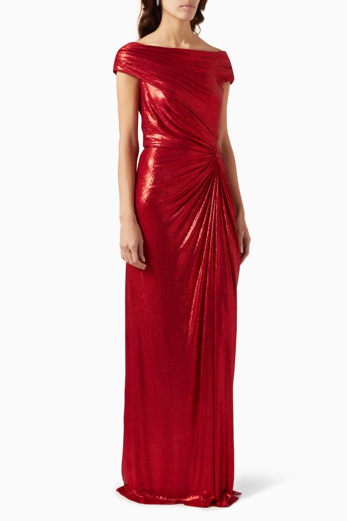 

Emersyn Draped Gown in Metallic-jersey Lamé, Red