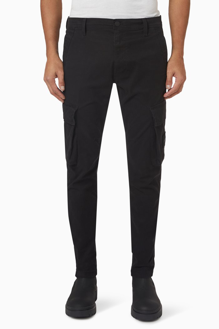 

Skinny Washed Cargo Pants in Cotton, Black