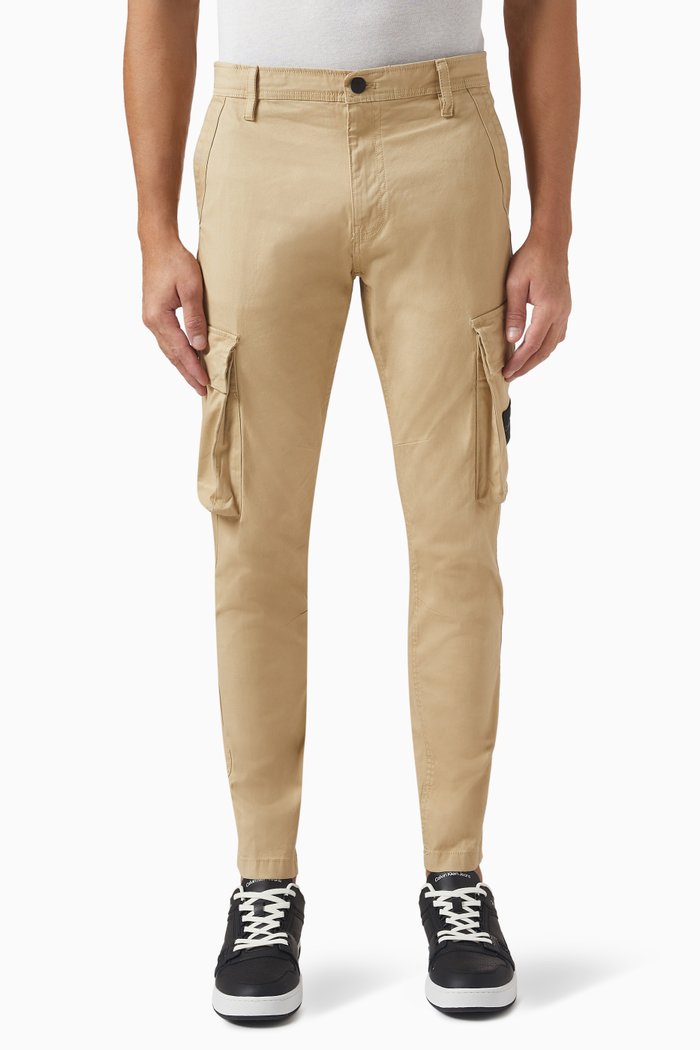 

Skinny Washed Cargo Pants in Cotton, Neutral