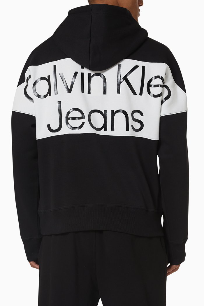 

Bold Logo Colour-block Hoodie in Cotton-blend Fleece, Black