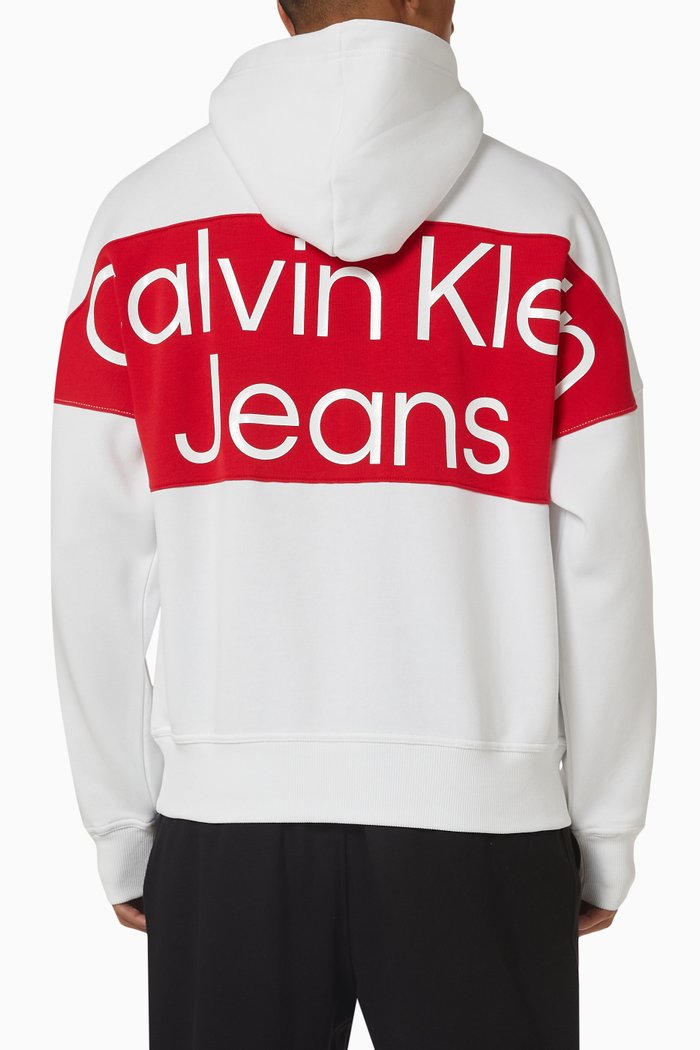 

Bold Logo Colour-block Hoodie in Cotton-blend Fleece, White