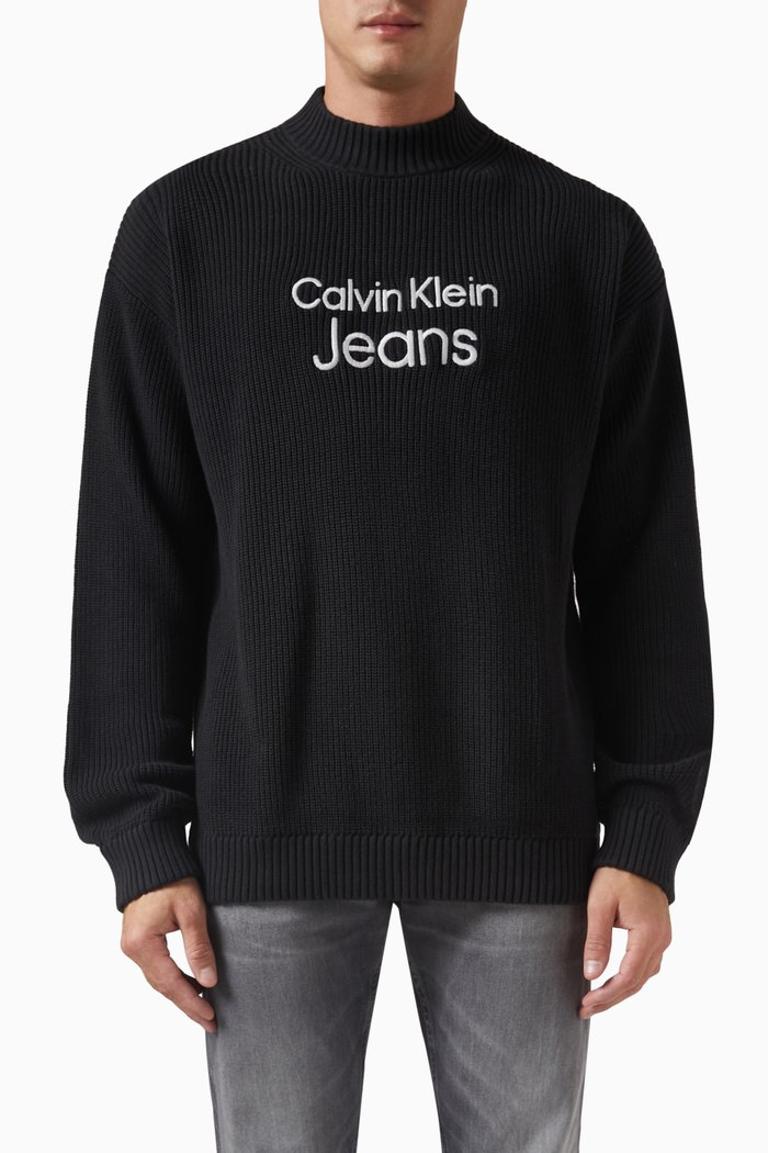 

Logo Sweater in Cotton Knit, Black