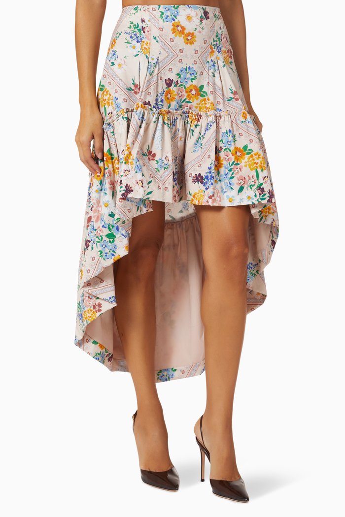 

Pamela Floral Asymmetrical Skirt in Cotton, Multicolour