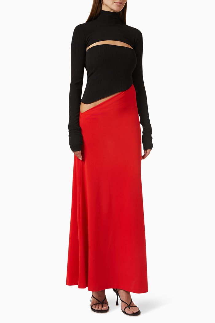 

Turtleneck Cut-out Maxi Dress in Knit, Orange