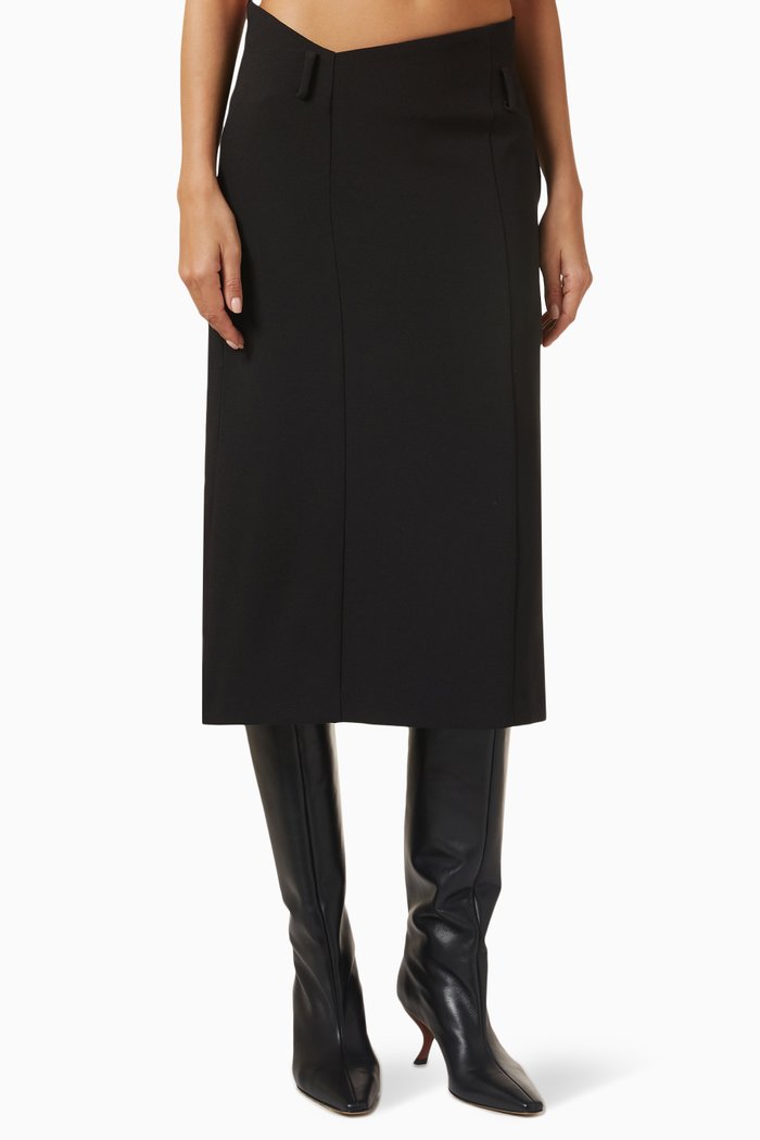 

Angled-waist Midi Skirt in Crepe, Black