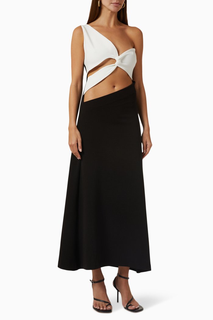 

Cut-out One-shoulder Maxi Dress in Knit, Black