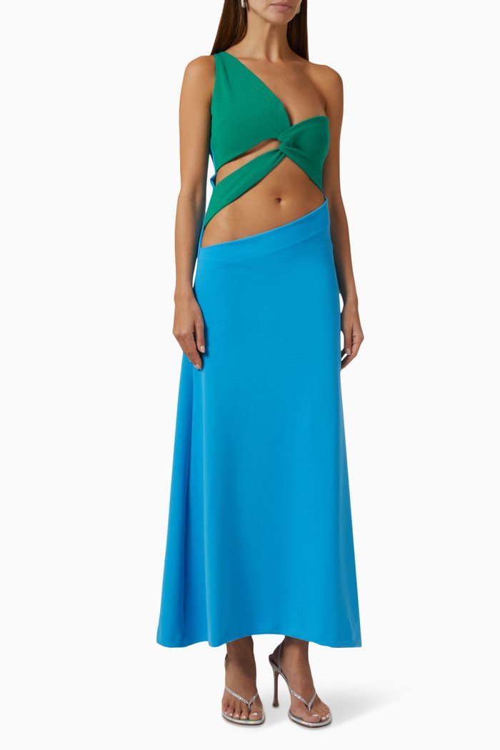 

Cut-out One-shoulder Maxi Dress in Knit, Blue
