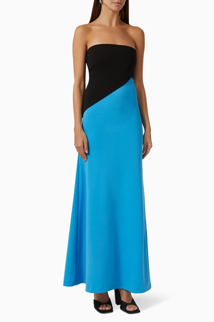 

Two-tone Diagonal Maxi Dress in Knit, Blue