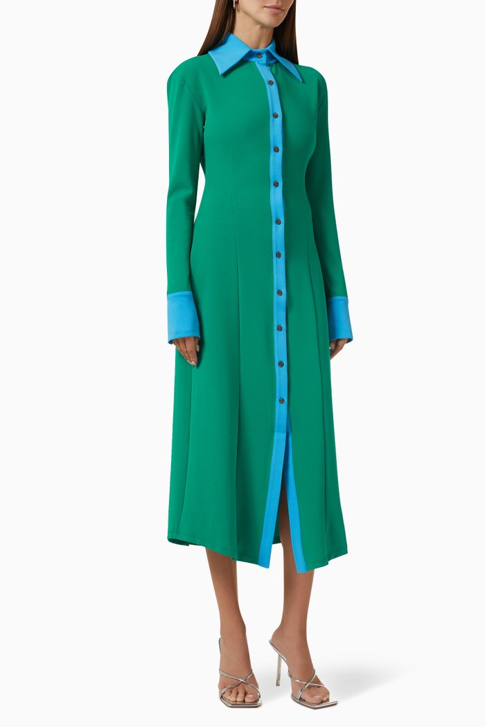 

Shirt Midi Dress in Crepe, Blue