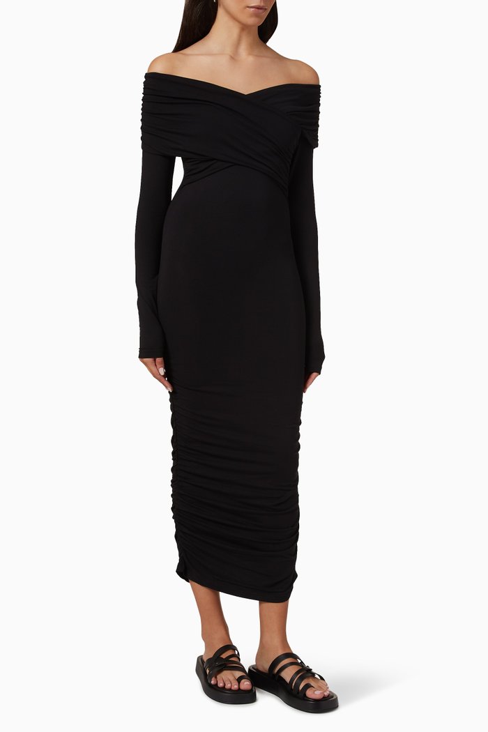 

Cillian Ruched Dress in Stretch Jersey, Black
