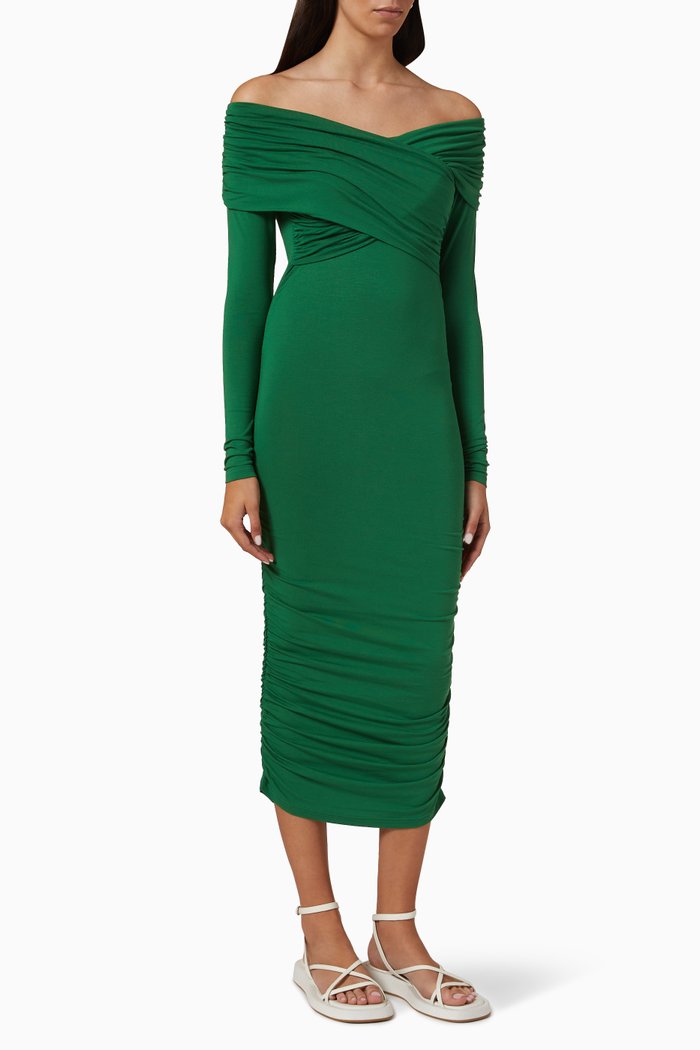 Cillian Ruched Dress in Stretch Jersey, Green