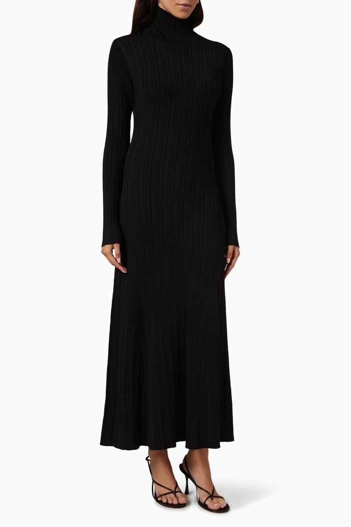 Kelly Maxi Dress in Rib-knit Viscose, Black