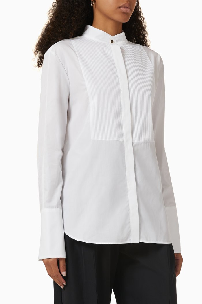 

Pleated Bib Tux Shirt in Cotton, White
