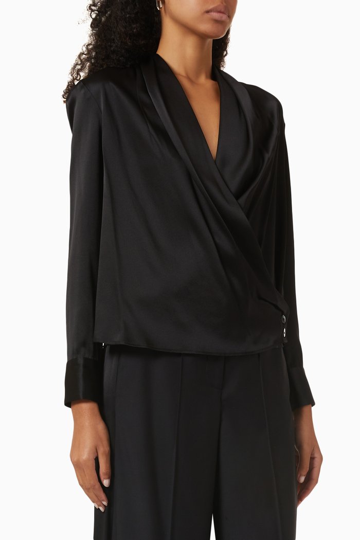 

Stacey Wrap Top in Silk, Black