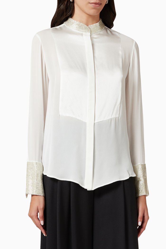 

Tux Bugle Beading Shirt in Silk, Neutral