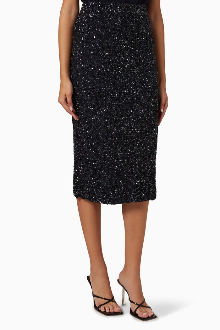 

Sequined Paltrow Skirt in Silk Crepe De Chine, Blue